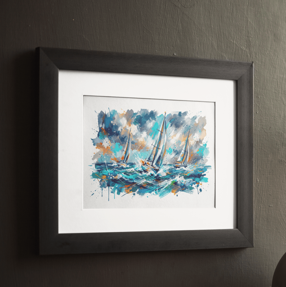 Nautical Coloursplash Sailboats – Stormy Ocean Wall Art Print - Bella Leaf StudioPremium Art Prints