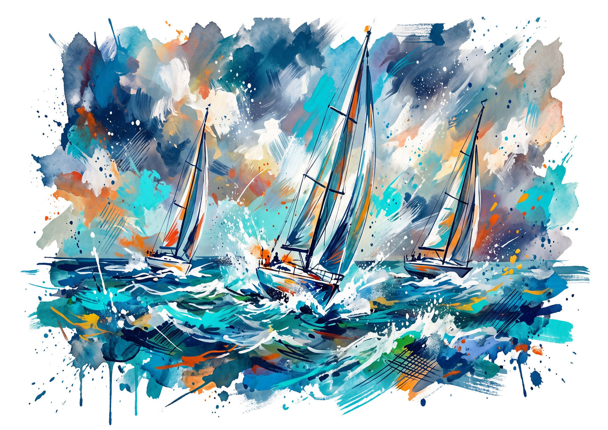 Nautical Coloursplash Sailboats – Stormy Ocean Wall Art Print - Bella Leaf StudioPremium Art Prints