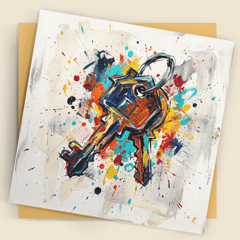 New Home Keys Card – Contemporary Abstract House Art (6×6) - Bella Leaf StudioPremium Art Prints