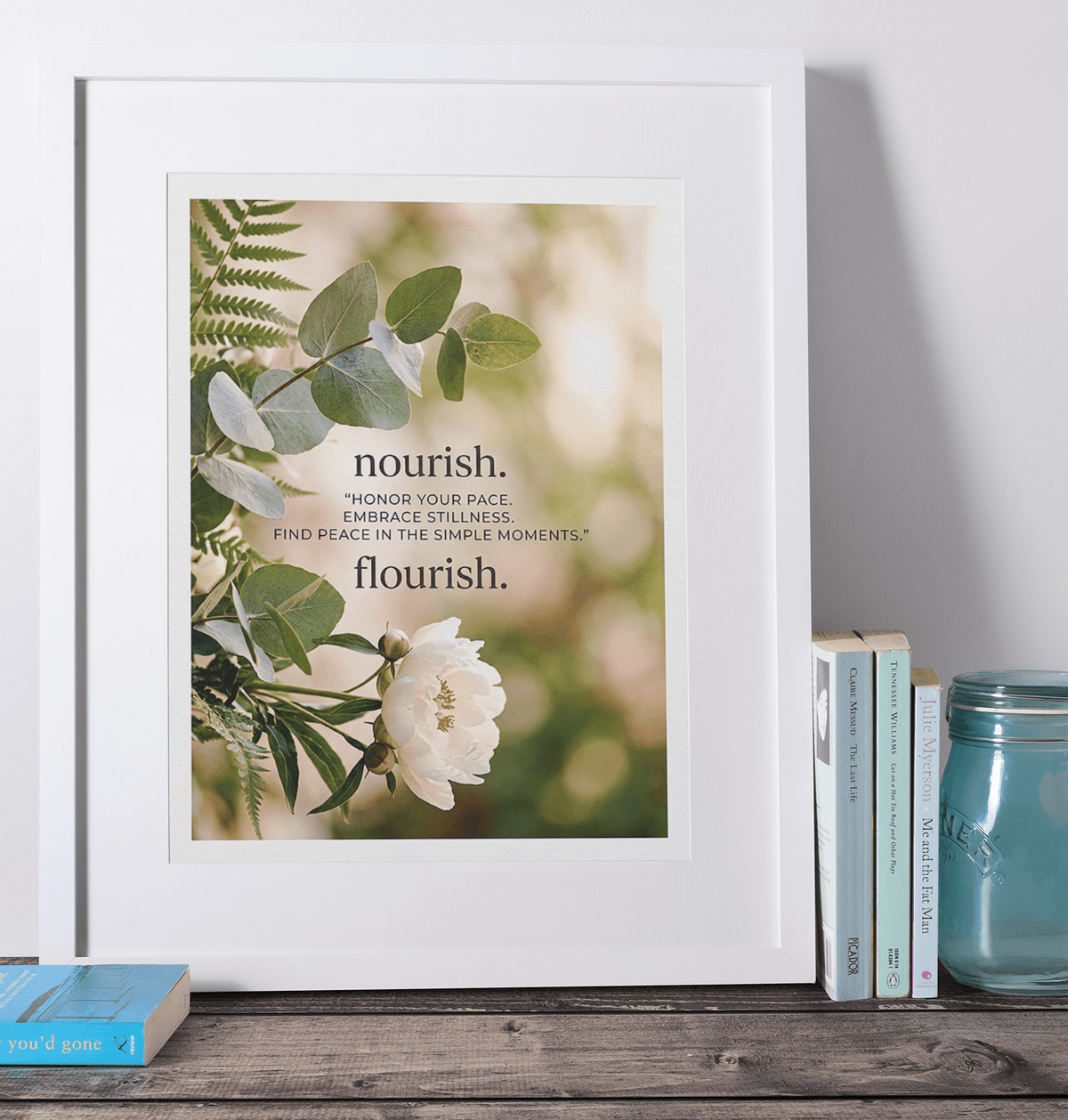 “Nourish & Flourish” Peony Wellness Art Print – Mindfulness & Self‑Care Wall Art - Bella Leaf StudioPremium Art Prints