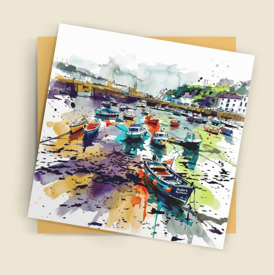 Porthleven Harbour – Fine Art Greeting Card (6×6) - Bella Leaf StudioPremium Art Prints
