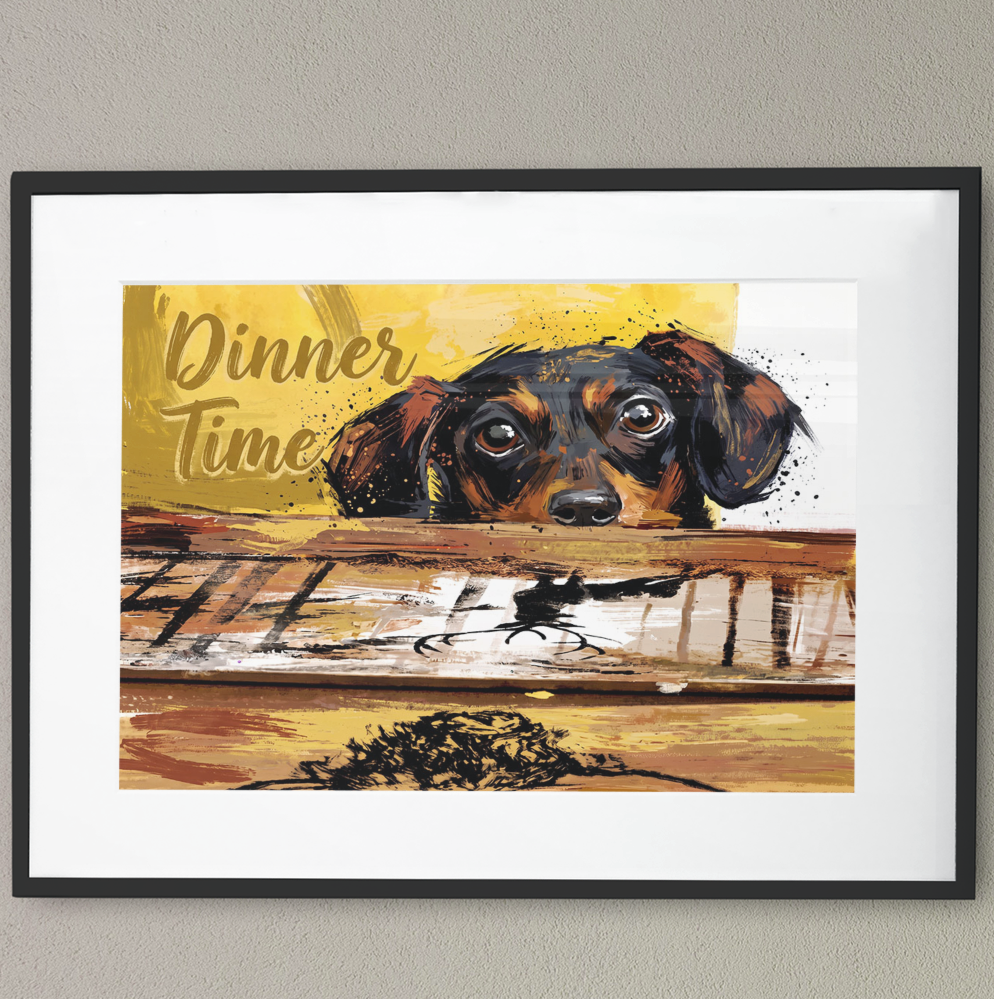 Playful Dinner Time Dog Coloursplash Print – Modern Home Decor