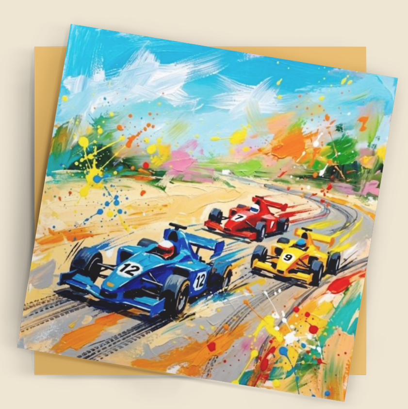 Racing Art Card – Contemporary Abstract Motorsport Scene - Bella Leaf StudioPremium Art Prints