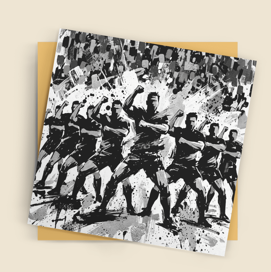 Rugby Team Ritual – Fine Art Sports Greeting Card (6×6) - Bella Leaf StudioPremium Art Prints