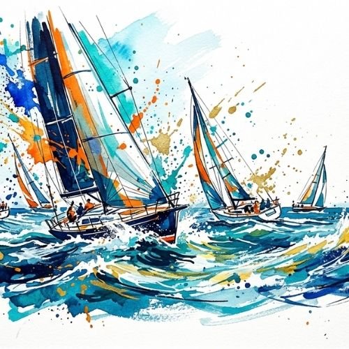 Sailing Art Card – Contemporary Abstract Regatta Scene - Bella Leaf StudioPremium Art Prints