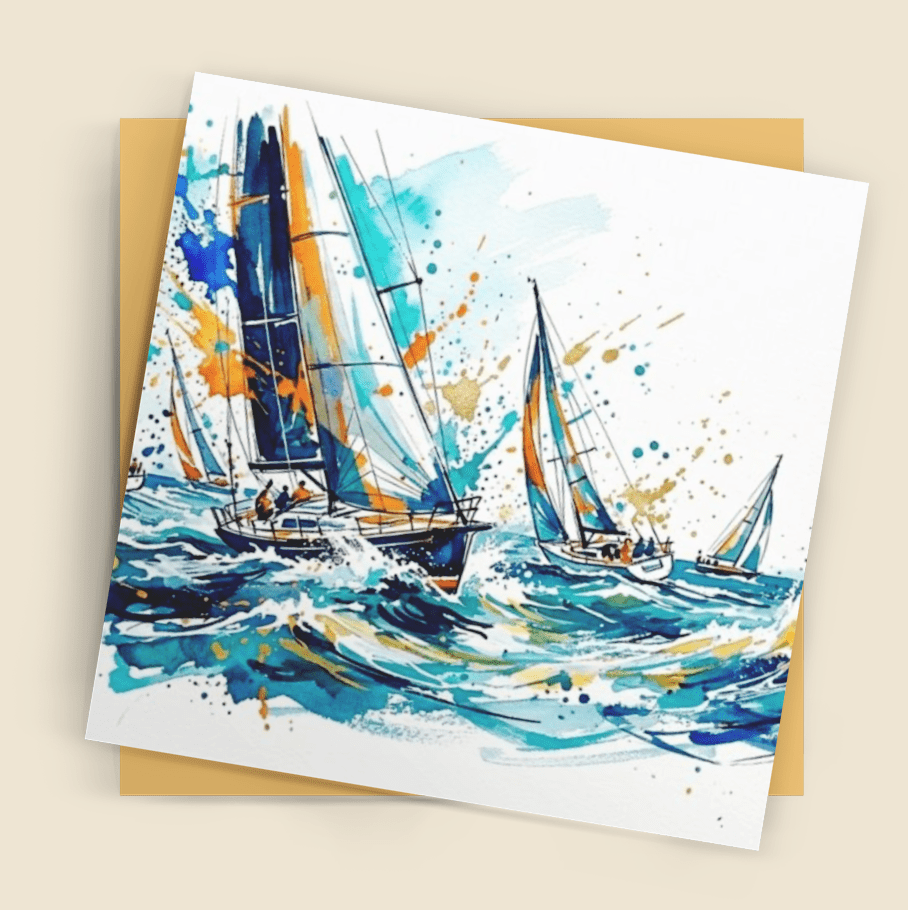 Sailing Art Card – Contemporary Abstract Regatta Scene - Bella Leaf StudioPremium Art Prints
