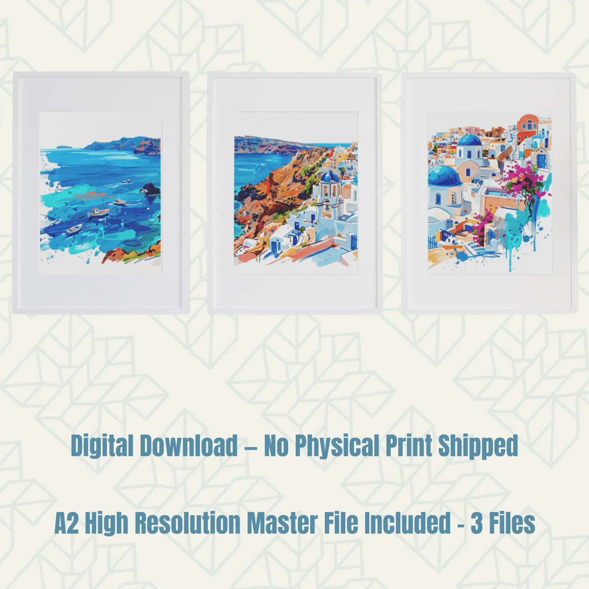 Santorini Triptych Art Print – Digital Download - Bella Leaf StudioDigital Art Prints