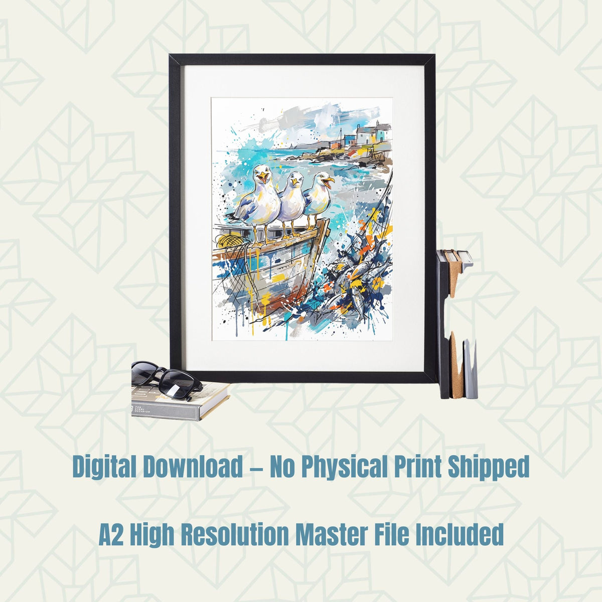 Seagulls & Coastal Fishing Boat – Digital Download - Bella Leaf StudioDigital Art Prints