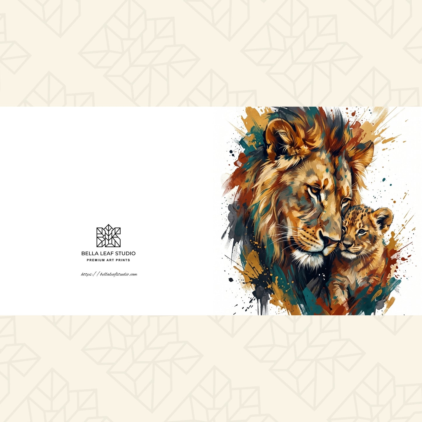 Lion & Cub – Fine Art Greeting Card (6×6)