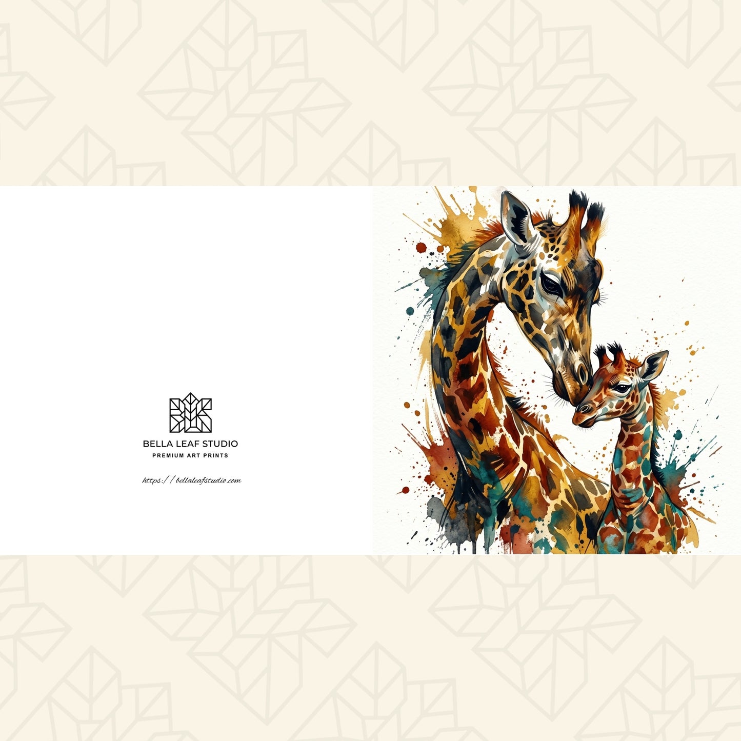 Giraffe & Calf – Fine Art Greeting Card (6×6)