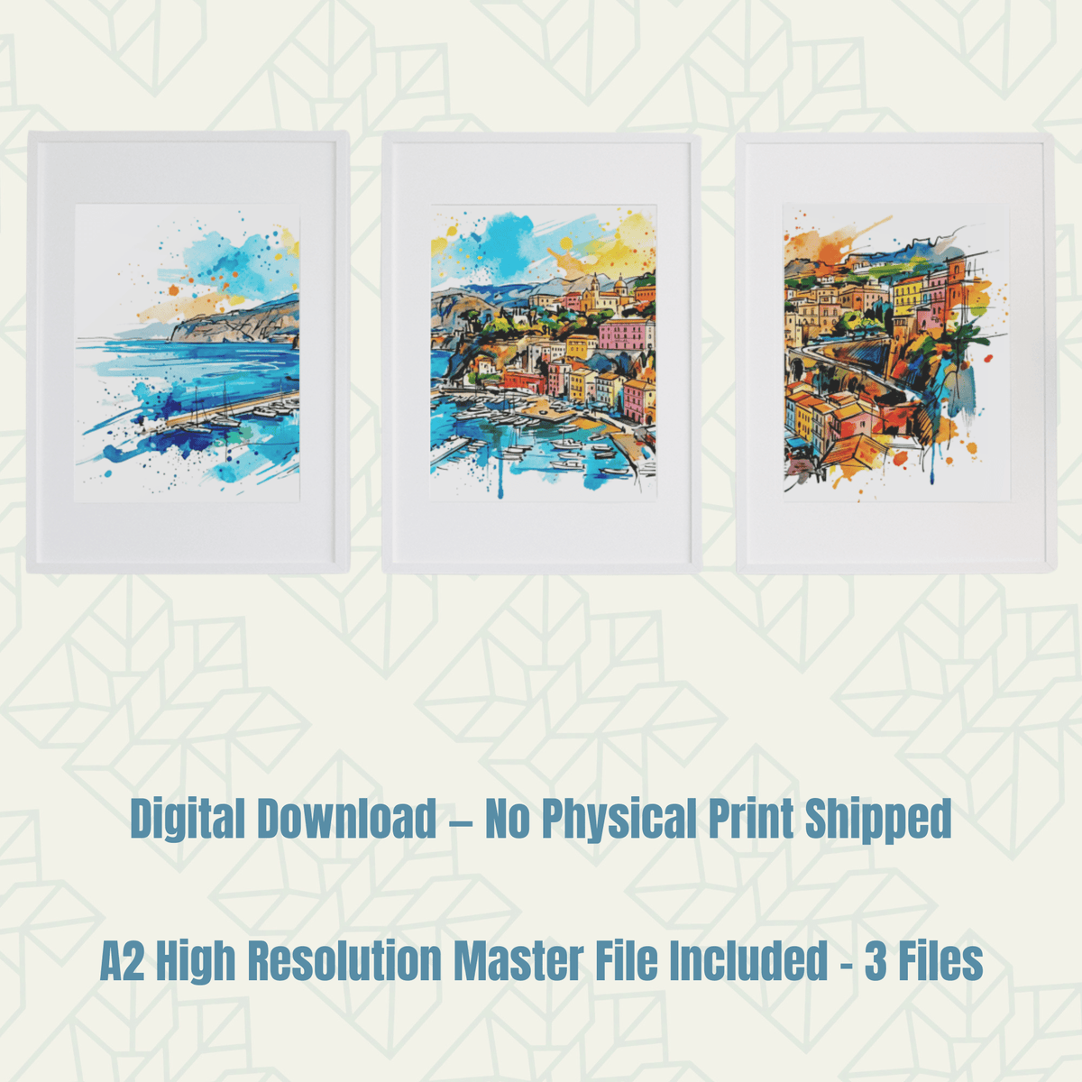 Sorrento Triptych Art Print – Digital Download - Bella Leaf StudioDigital Art Prints