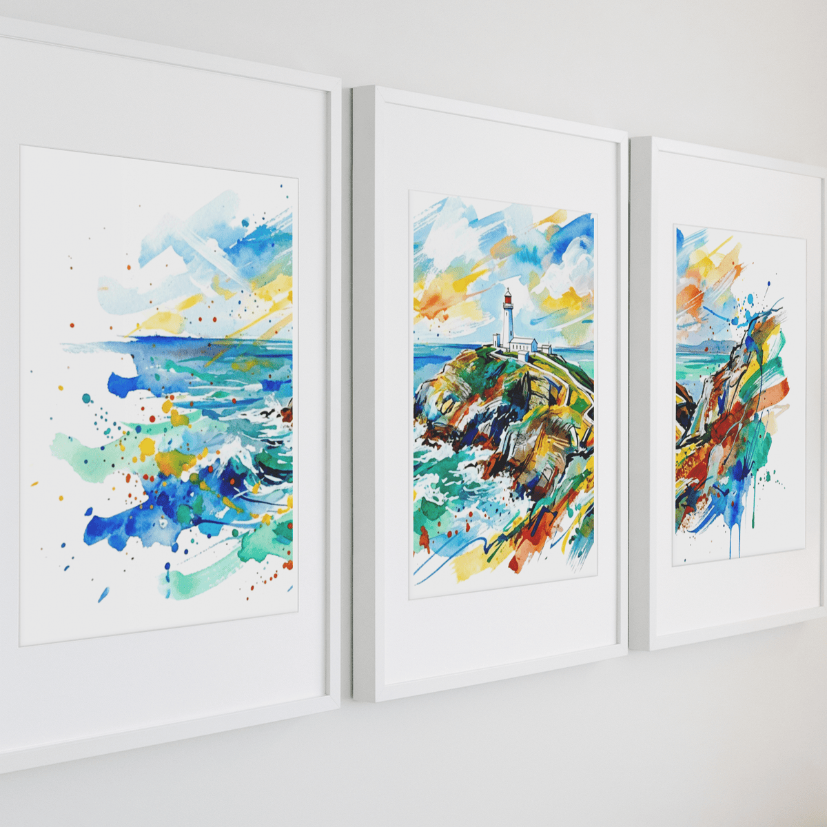 South Stack Lighthouse Triptych Art Print – Digital Download - Bella Leaf StudioDigital Art Prints