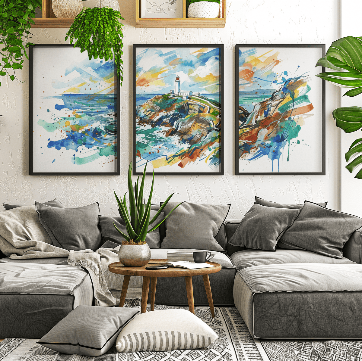 South Stack Lighthouse Triptych Art Print – Digital Download - Bella Leaf StudioDigital Art Prints