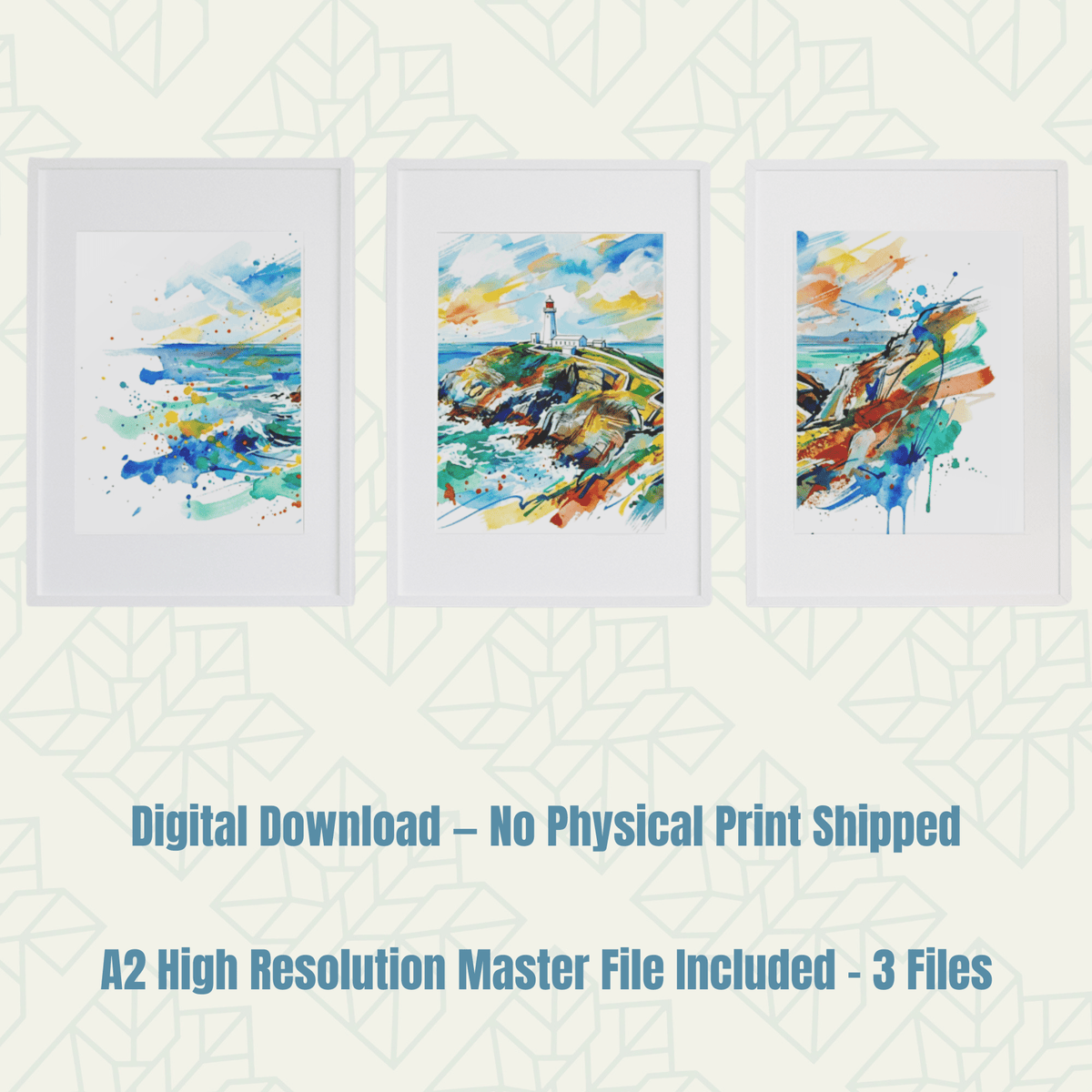 South Stack Lighthouse Triptych Art Print – Digital Download - Bella Leaf StudioDigital Art Prints