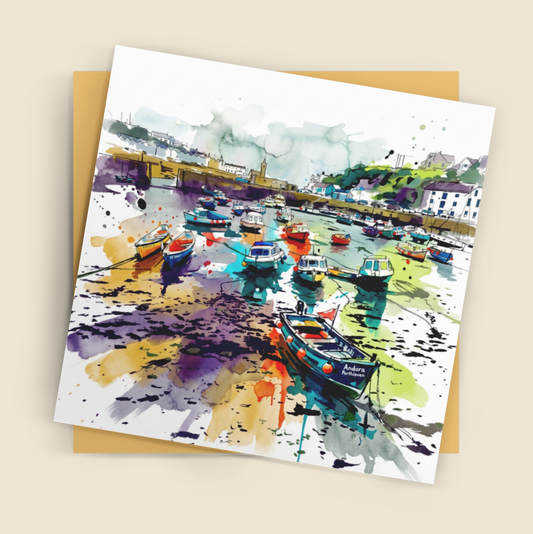 Porthleven Harbour – Fine Art Greeting Card (6×6)