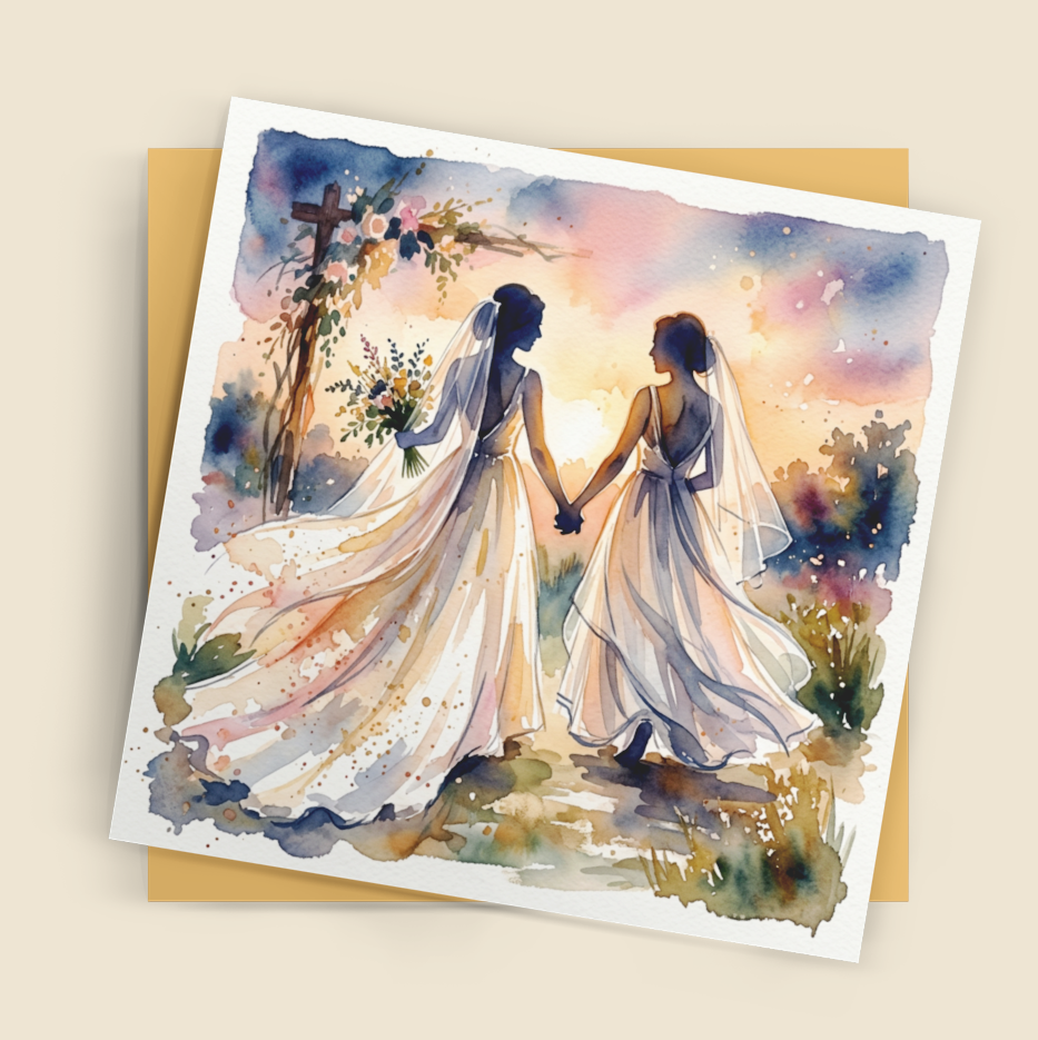 Same‑Sex Wedding Card – Expressive Couple Fine Art (6×6)