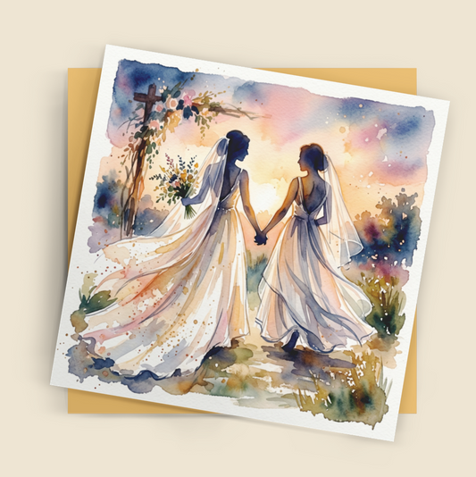 Same‑Sex Wedding Card – Expressive Couple Fine Art (6×6)