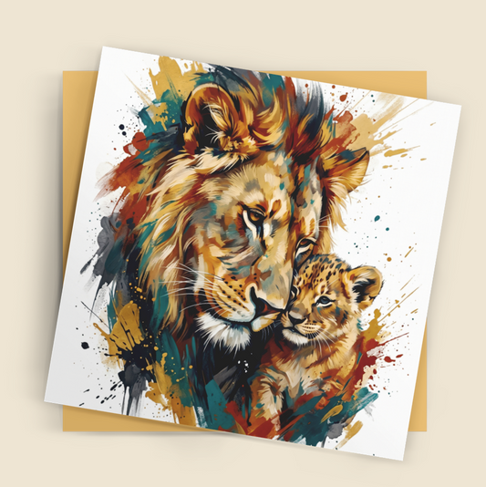 Lion & Cub – Fine Art Greeting Card (6×6)