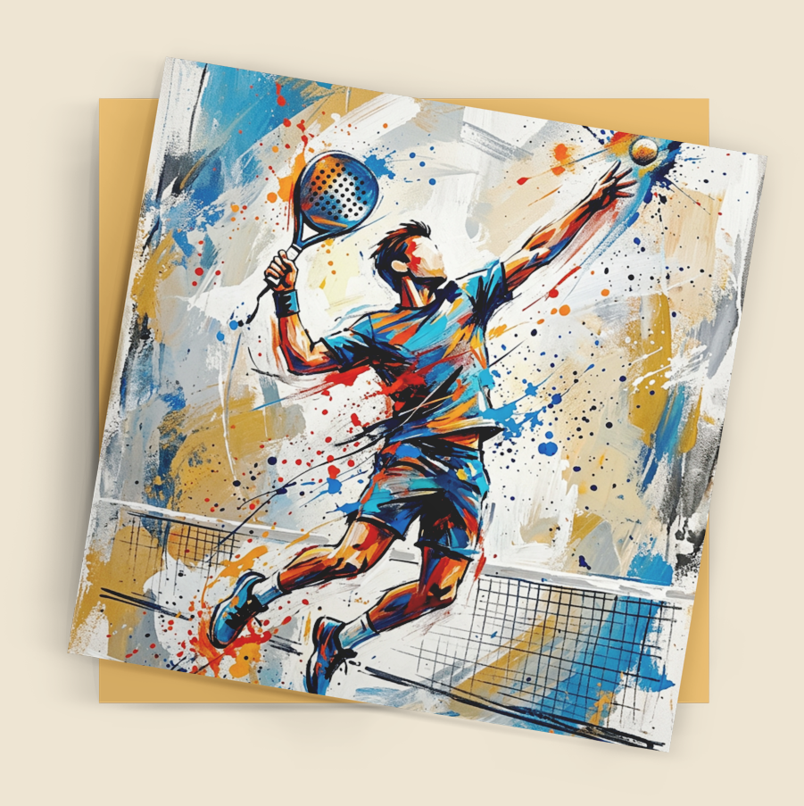 Padel Player – Expressive Fine Art Sports Greeting Card (6×6)