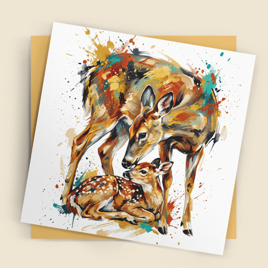 Deer & Fawn – Fine Art Greeting Card (6×6)