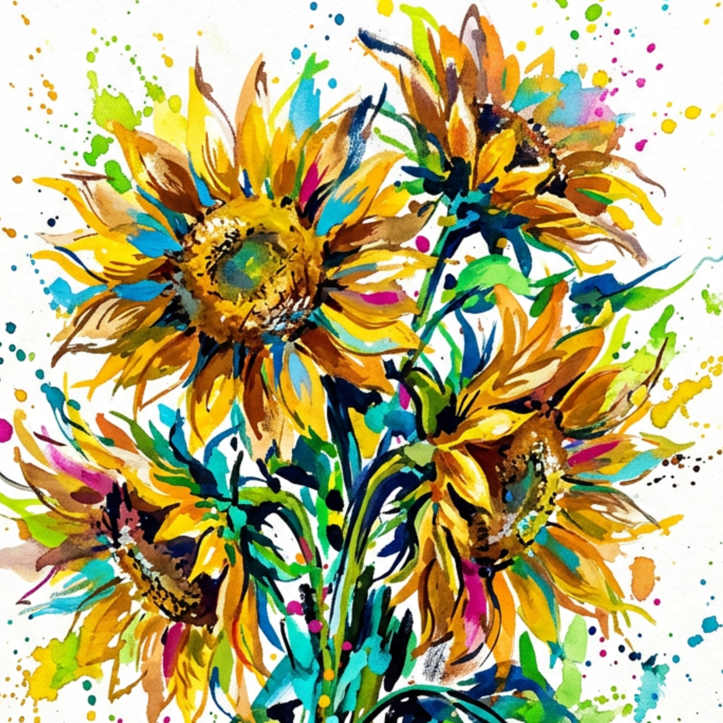 Sunflowers – Modern Coloursplash Floral Art Print
