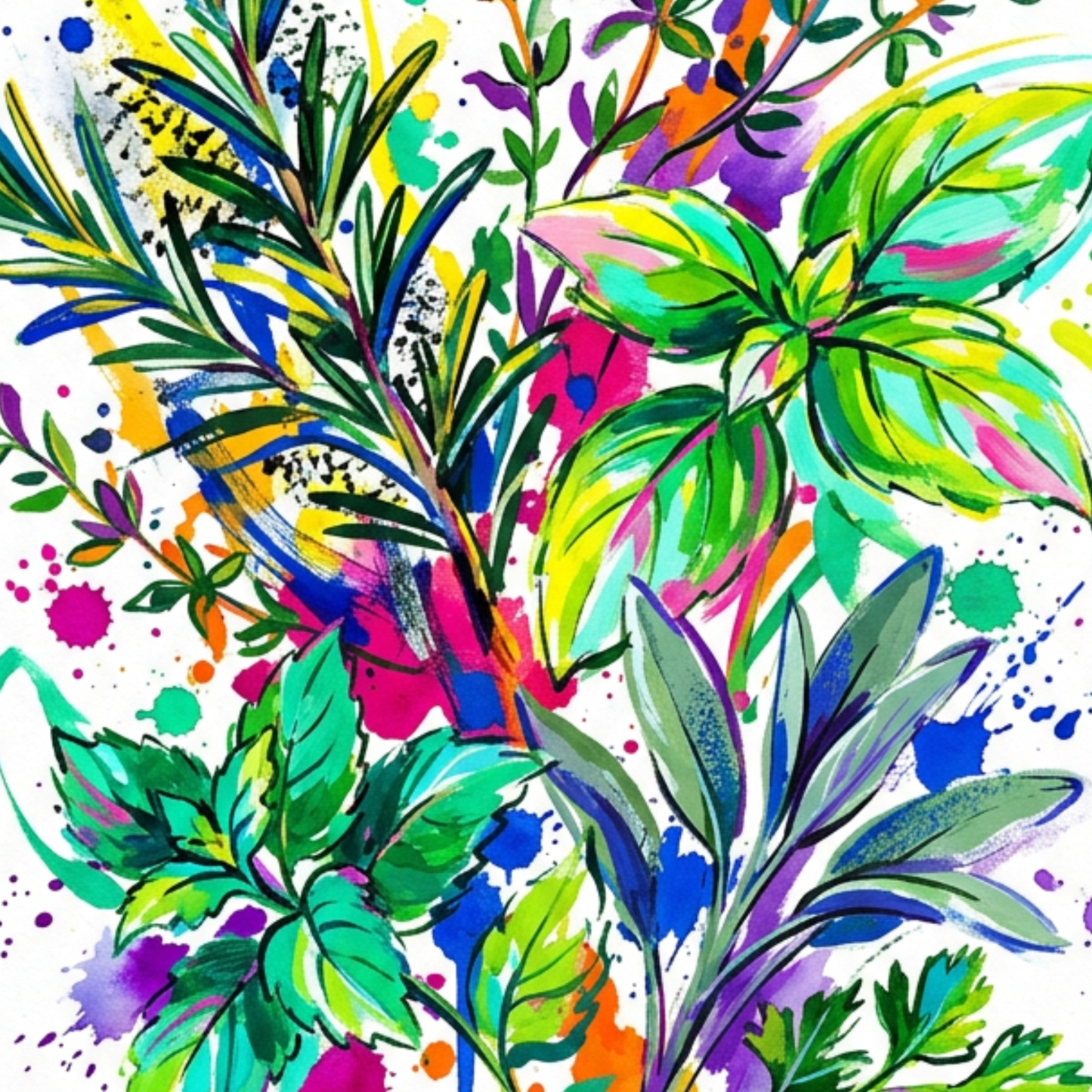 Kitchen Herbs – Modern Coloursplash Botanical Art Print