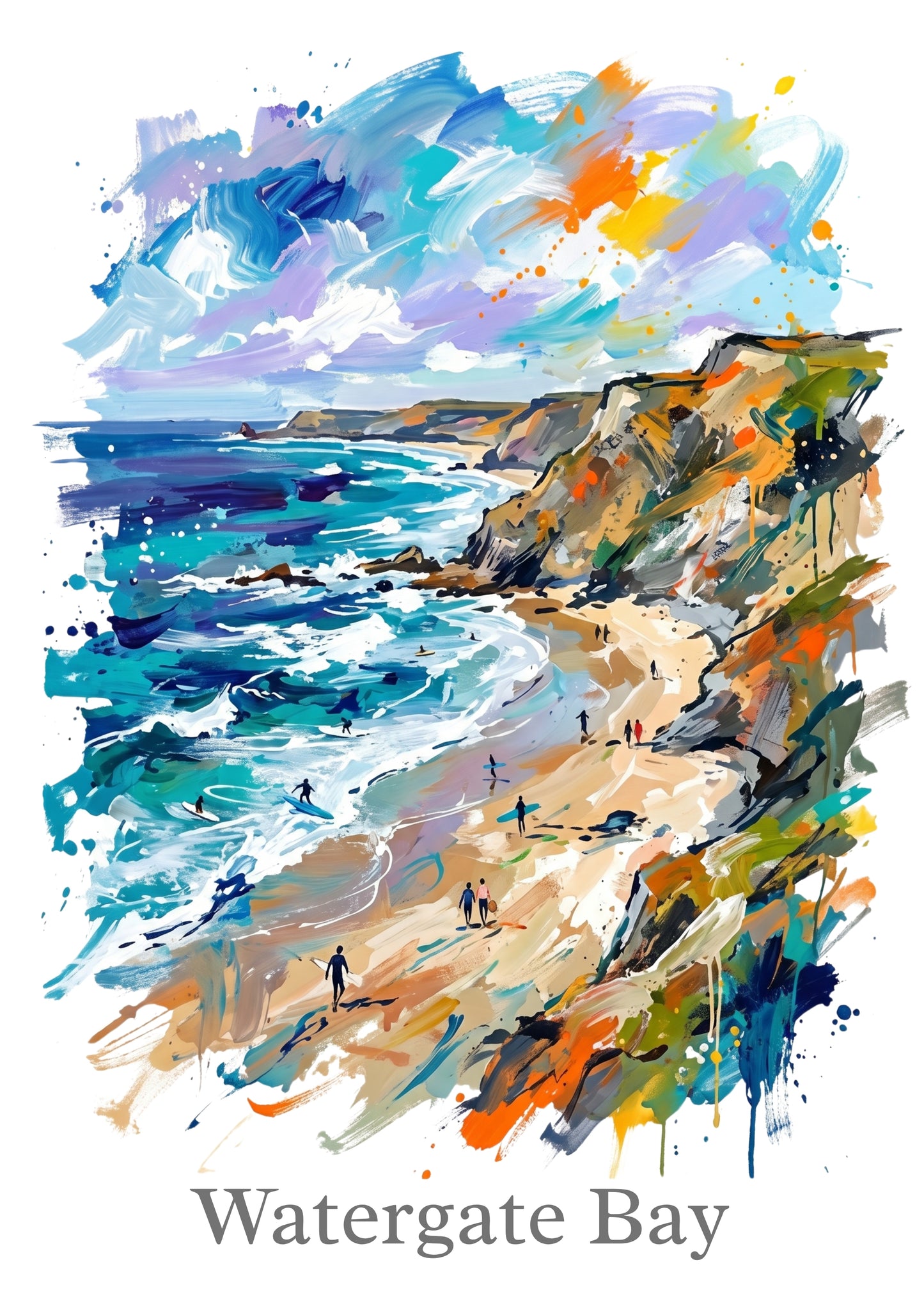 Watergate Bay Coloursplash Travel Print – Modern Cornwall Wall Art