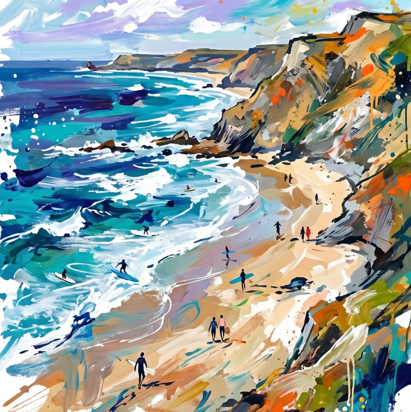 Watergate Bay Coloursplash Travel Print – Modern Cornwall Wall Art
