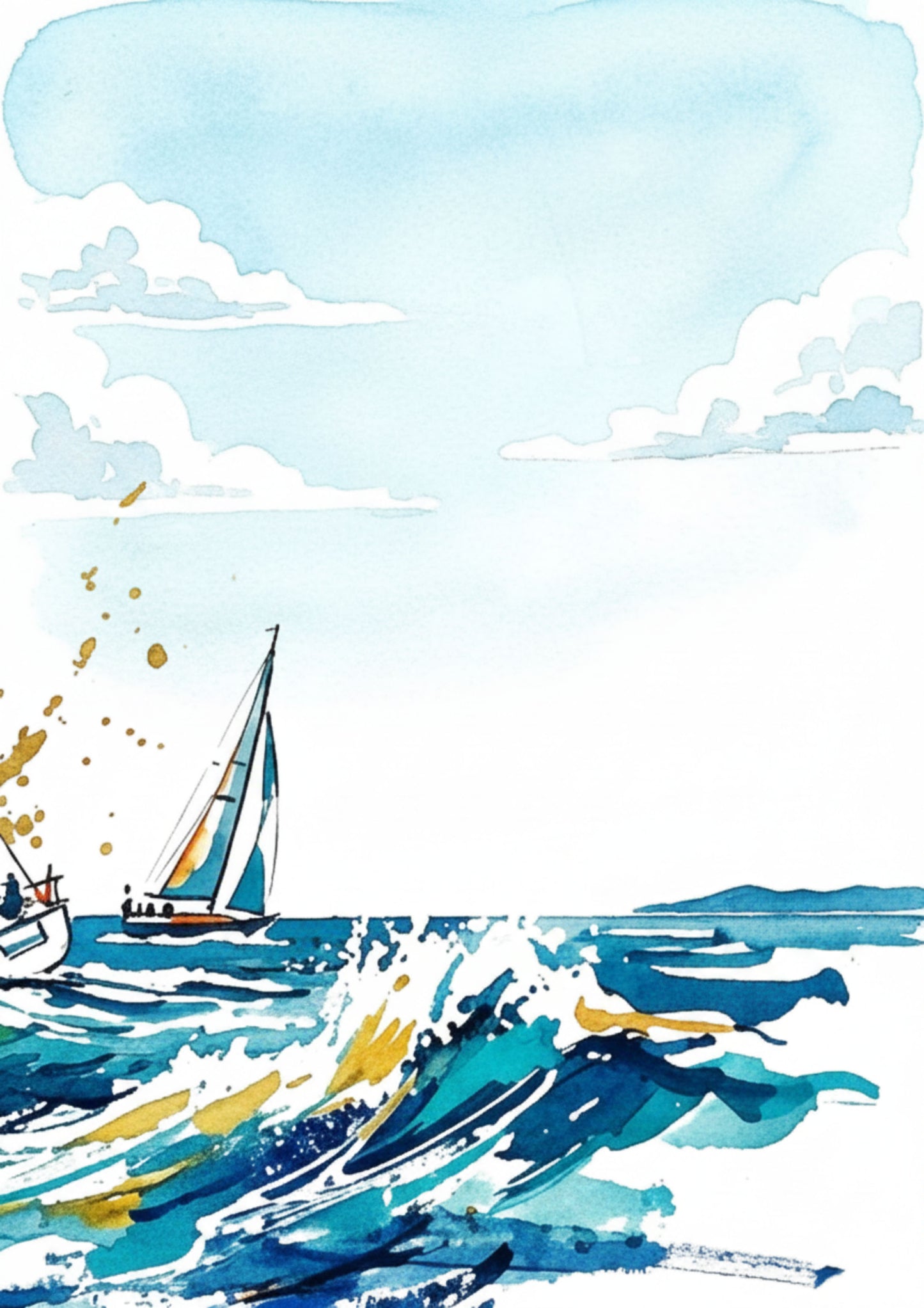 Ocean Sailing Triptych Art Print – Expressive Coloursplash Design